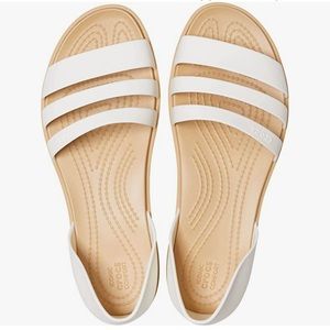 CROCS Tulum Sandals Oyster White & Tan, Open Toe D’orsay, women’s size 6 Wide